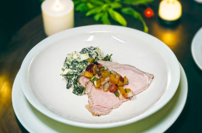 Peach Pork & Creamed Spinach (Lite)